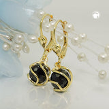 Ohrbrisur Ohrhänger Ohrringe 24x8mm Kugel umwickelt Zirkonia schwarz 8Kt GOLD