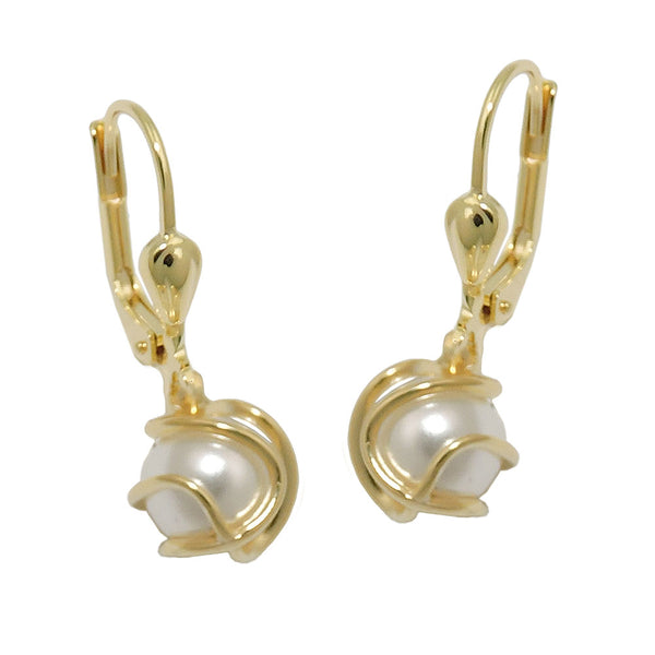 Ohrbrisur Ohrhänger Ohrringe 23x8mm Imitatperle umwickelt 8Kt GOLD