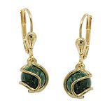 Ohrbrisur Ohrhänger Ohrringe 23x8mm Perle Malachit umwickelt 8Kt GOLD