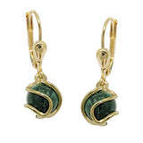Ohrbrisur Ohrhänger Ohrringe 23x8mm Perle Malachit umwickelt 8Kt GOLD