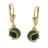 Ohrbrisur Ohrhänger Ohrringe 23x8mm Perle Malachit umwickelt 8Kt GOLD