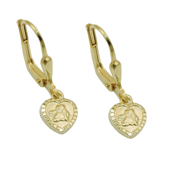 Ohrbrisur Ohrhänger Ohrringe 22x7mm kleines Herz mit Engel glänzend 14Kt GOLD