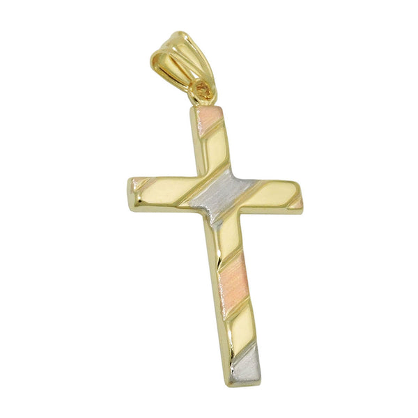 Anhänger 28x19mm Kreuz tricolor teilmattiert 9Kt GOLD