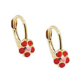 Ohrbrisur Ohrringe 12x6mm Blume rot-pink emailliert 9Kt GOLD
