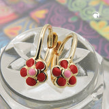 Ohrbrisur Ohrringe 12x6mm Blume rot-pink emailliert 9Kt GOLD