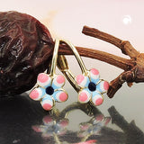 Ohrbrisur Ohrringe 13x7mm Blume pink-blau emailliert 9Kt GOLD