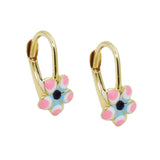 Ohrbrisur Ohrringe 13x7mm Blume pink-blau emailliert 9Kt GOLD