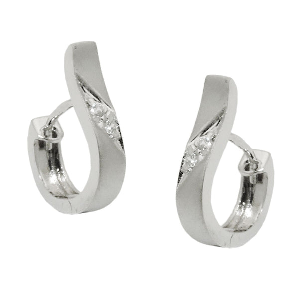 Creole 14x3mm Klappscharnier mattiert mit Zirkonias 9Kt Weißgold