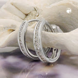 Creole 14x3mm Klappscharnier mit Zirkonias 9Kt Weißgold