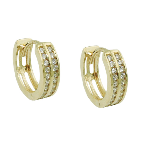 Creole 12x4mm Klappscharnier doppelreihig Zirkonias 9Kt GOLD
