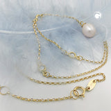 Kette 1mm Y-Kette Collier mit Zuchtperle und Zirkonias 9Kt GOLD 45cm