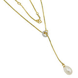 Kette 0,8mm Schlangenkette Y-Kette Collier Zuchtperle Zirkonias 9Kt GOLD 45cm