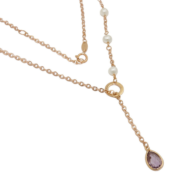 Kette 1,8mm Y-Kette Collier Amethyst Zuchtperle 9Kt Roségold 45cm