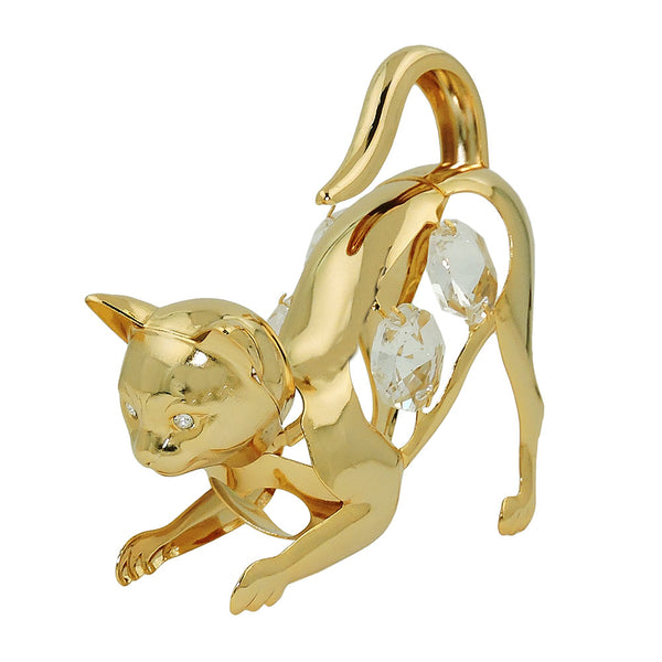 Tischdekoration 74x70mm Katze in Lauerstellung mit Glas-Steinen
