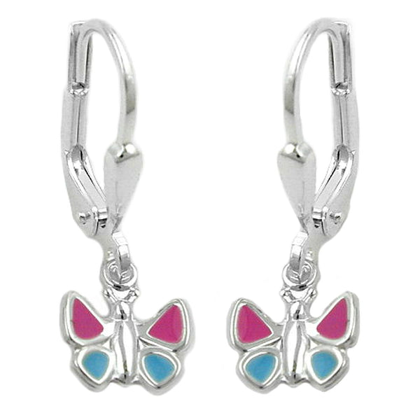 Brisur 23x7mm Ohrring Schmetterling hellblau pink lackiert Silber 925