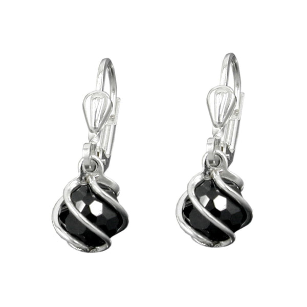Ohrbrisur Ohrhänger Ohrringe 22x7mm Zirkonia schwarz facettiert umwickelt Silber 925