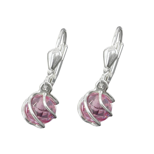 Ohrbrisur Ohrhänger Ohrringe 22x7mm Zirkonia pink facettiert umwickelt Silber 925