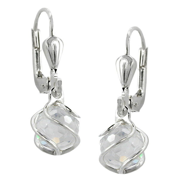 Ohrbrisur Ohrhänger Ohrringe 22x7mm Zirkonia weiß facettiert umwickelt Silber 925