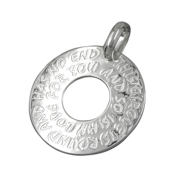 Anhänger 25mm Kreis mit Prägung LOVE HAS NO END Silber 925