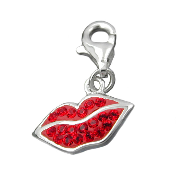 Anhänger 8x15mm Charm roter Mund Silber 925