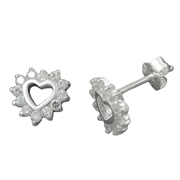 Stecker 10mm Herz mit 12 Zirkonias Silber 925