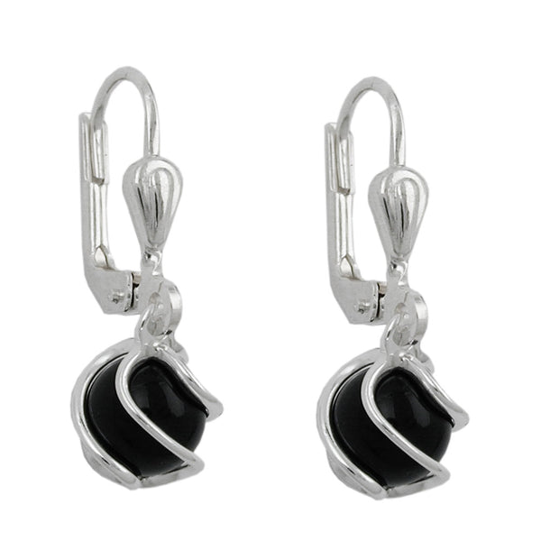 Ohrbrisur Ohrhänger Ohrringe 23x7mm Perle Onyx umwickelt Silber 925