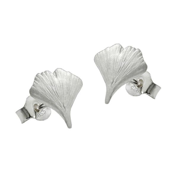 Stecker 9mm Ginkgoblatt matt Silber 925