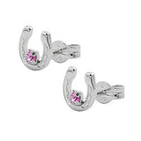 Stecker 6mm Hufeisen mit Glasstein pink Silber 925