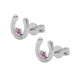 Stecker 6mm Hufeisen mit Glasstein pink Silber 925