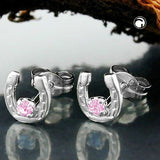 Stecker 6mm Hufeisen mit Glasstein pink Silber 925