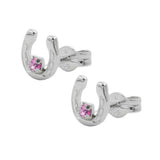 Stecker 6mm Hufeisen mit Glasstein pink Silber 925