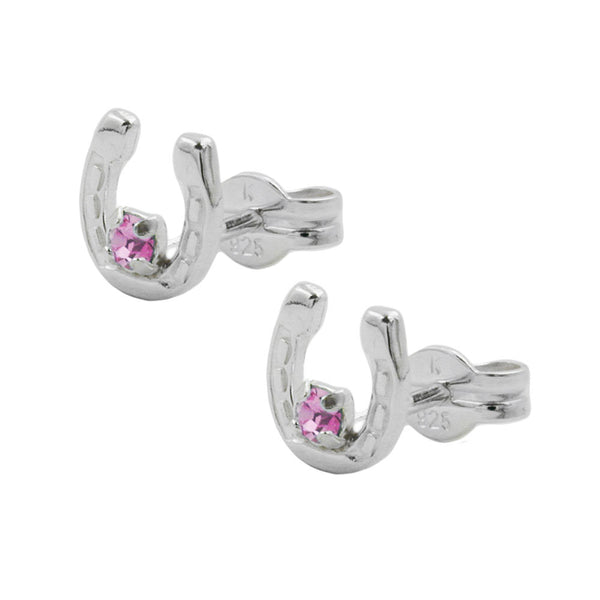 Stecker 6mm Hufeisen mit Glasstein pink Silber 925