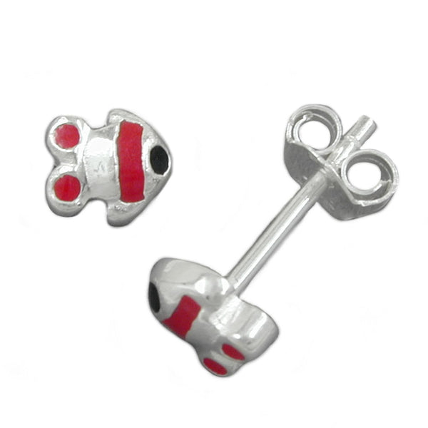 Stecker, Fisch rot-schwarz, Silber 925