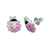 Stecker 8x7mm Kinderohrring Marienkäfer rosa-schwarz lackiert Silber 925