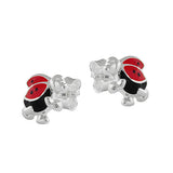 Stecker 10x8mm Kinderohrring Marienkäfer rot-schwarz lackiert Silber 925