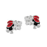 Stecker 10x8mm Kinderohrring Marienkäfer rot-schwarz lackiert Silber 925