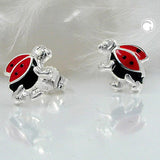 Stecker 10x8mm Kinderohrring Marienkäfer rot-schwarz lackiert Silber 925