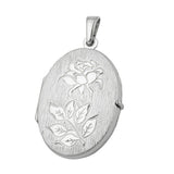 Anhänger 25x17mm Medaillon mit Rose matt-glänzend rhodiniert Silber 925