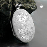 Anhänger 25x17mm Medaillon mit Rose matt-glänzend rhodiniert Silber 925