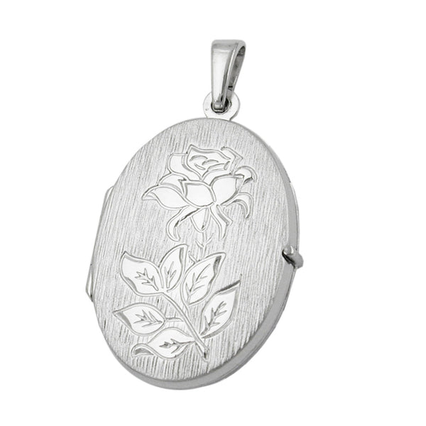 Anhänger 25x17mm Medaillon mit Rose matt-glänzend rhodiniert Silber 925