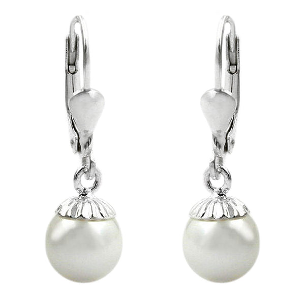 Ohrbrisur Ohrhänger Ohrringe 24x7,5mm Hänger mit Imitat-Perle Silber 925