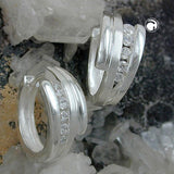 Creole 15x7mm Klappscharnier Zirkonias matt-glänzend Silber 925