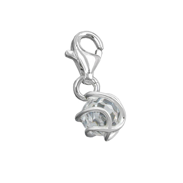Anhänger 7mm Charm Zirkonia weiß facettiert umwickelt Silber 925
