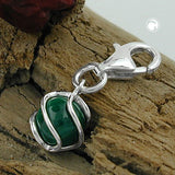 Anhänger Charm Malachit 6mm umwickelt Silber 925