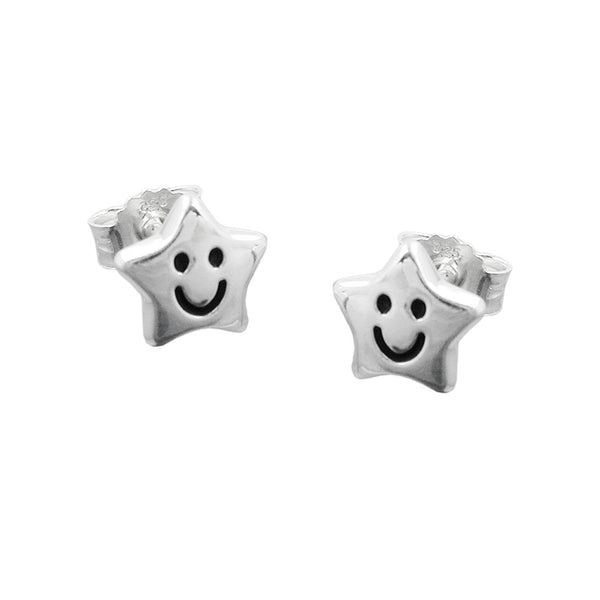 Stecker 6x6mm Kinderohrring Stern mit Gesicht Silber 925