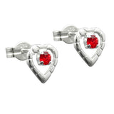 Stecker 7x6mm Herz mit Glasstein rot Silber 925