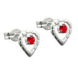 Stecker 7x6mm Herz mit Glasstein rot Silber 925