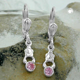 Ohrbrisur Ohrhänger Ohrringe 25x4,5mm Blume Zirkonia pink Silber 925