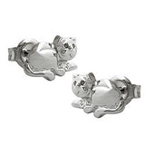 Stecker 7x10mm liegende Katze glänzend rhodiniert Silber 925