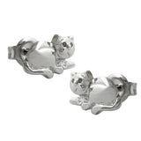 Stecker 7x10mm liegende Katze glänzend rhodiniert Silber 925